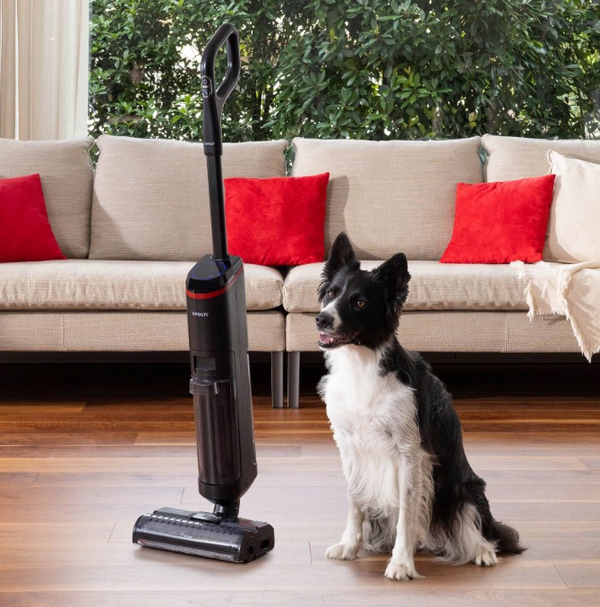 Polti Rollysteam con un cane in un salotto