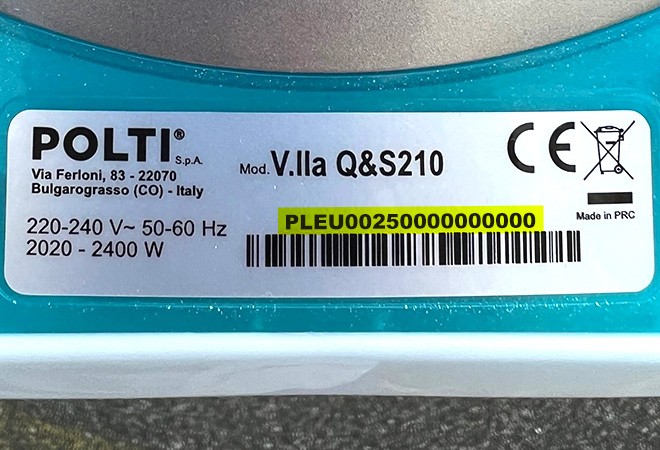 Immagine di esempio dell'etichetta con il numero di serie