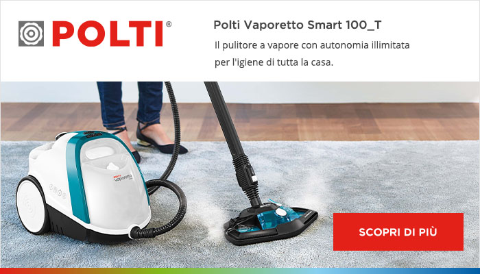 Scopri di più su Polti Vaporetto Smart 100_T Scopri di più su Polti Vaporetto Smart 100_T: il pulitore a vapore con autonomia illimitata per l'igiene di tutta la casa.