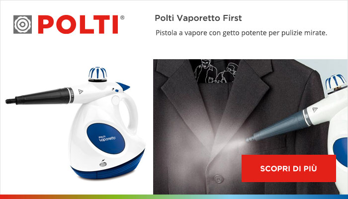 Scopri di più su Polti Vaporetto First, la pistola a vapore con getto potente per pulizie mirate.